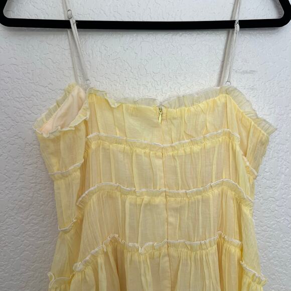 Billy J Halo Maxi Dress Lemon Yellow Polyester Ruffle Tiered Spaghetti Strap - Picture 9 of 14